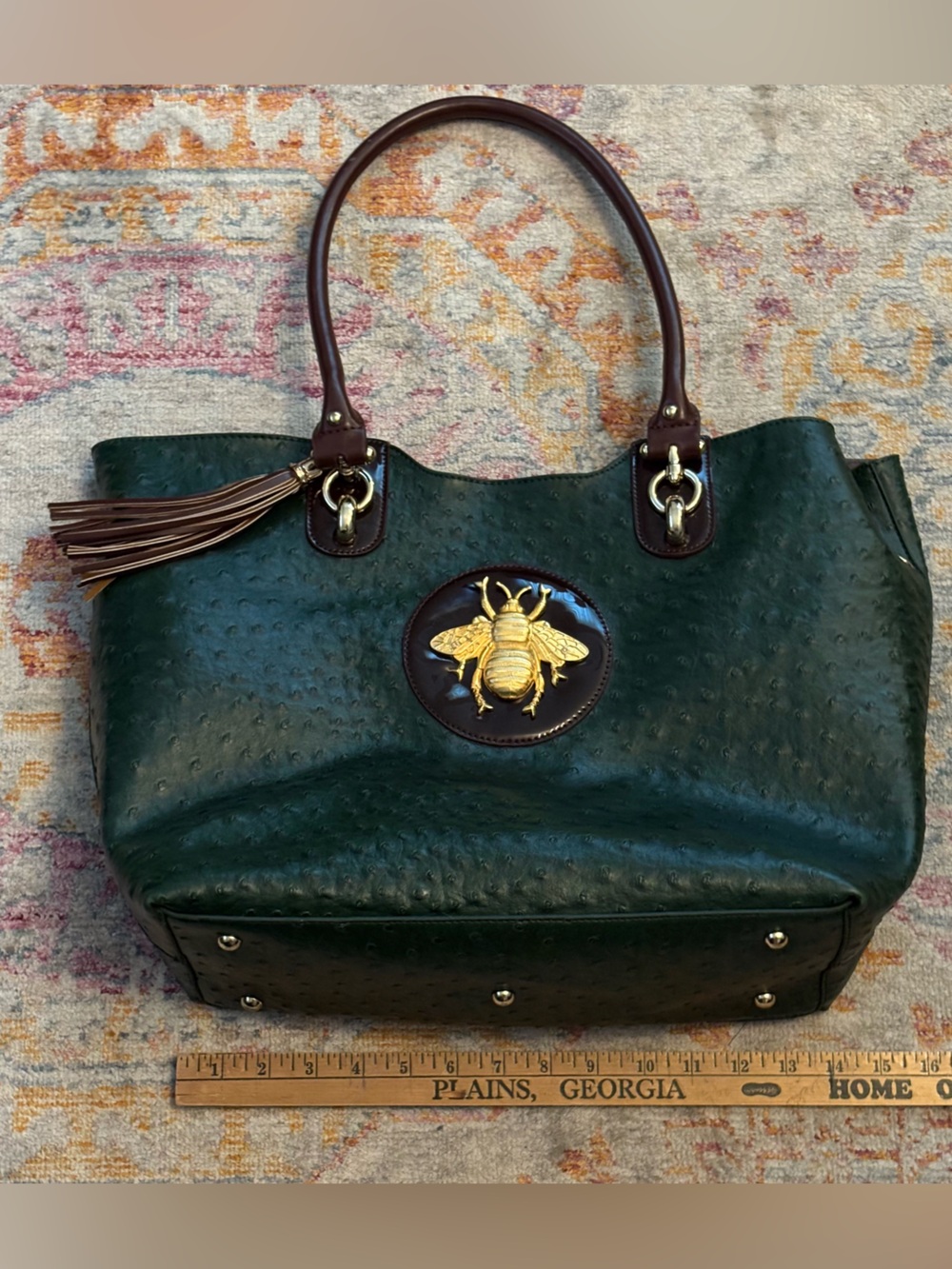 Bosom Buddy Tote Bumble Bee Purse Faux Ostrich Bag Classic Preppy Capsule